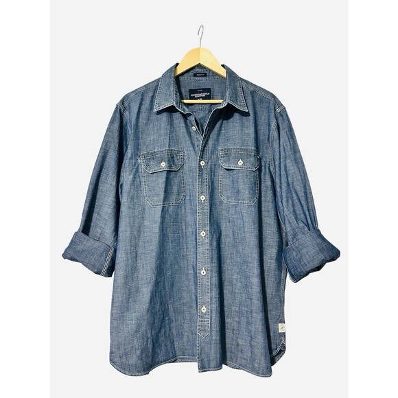 American Eagle Denim Chambray Shirt Mens XL Blue Long Sleeve Button Up - Picture 1 of 5